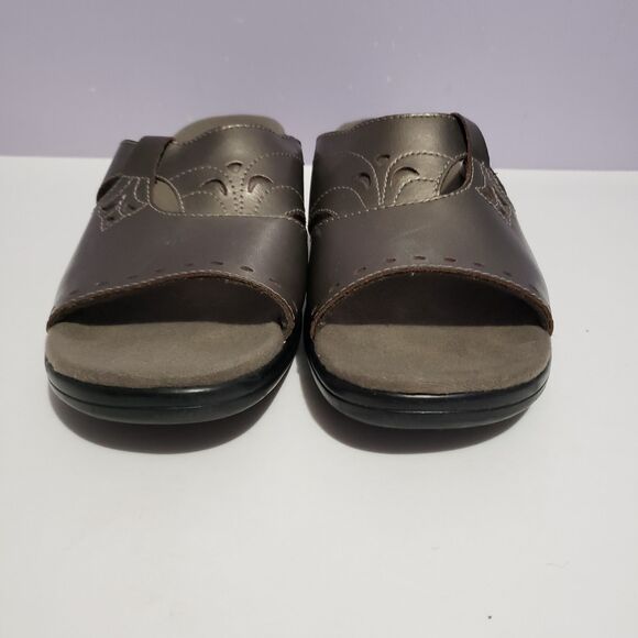 Clark's Bronze Leather Open Toe Slip On Sandals Women's Sz 10 M - Picture 3 of 10